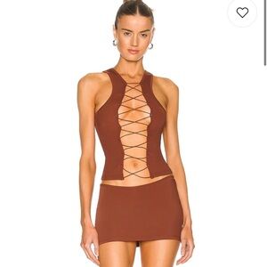 Miaou Brown Lace-Up Tank Top